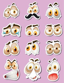Sticker design with facial expressions illustration