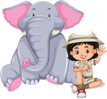 A Safari Girl with Elephant illustration