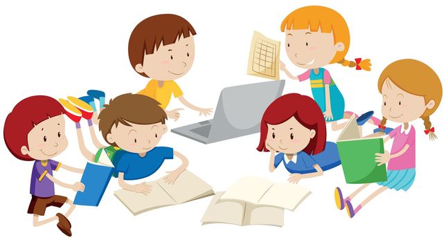 Group of children learning illustration