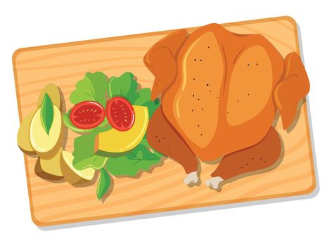 Roasted Chicken and Salad on Wooden Board illustration