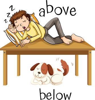 Opposite words for above and below illustration