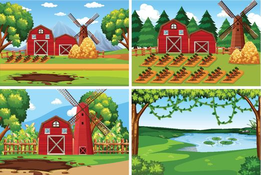 Set of farmland landscape illustration