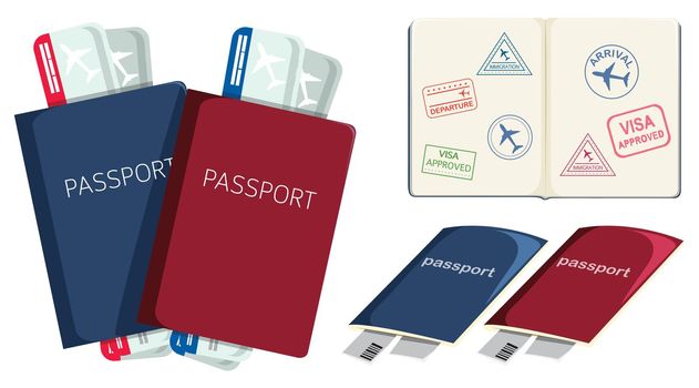 Set of passports and boarding pass illustration