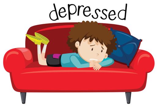 English vocabulary word of depressed illustration