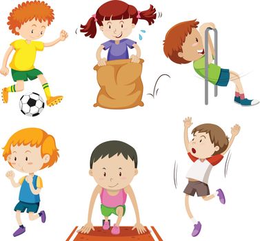 Set of children doing sporting activites illustration
