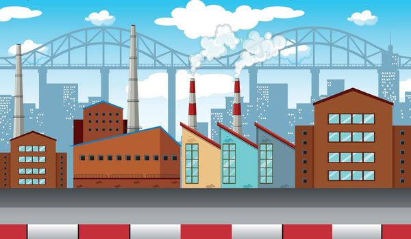 City scene with factories and buildings illustration