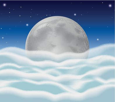 Fullmoon and fluffy clouds as background illustration