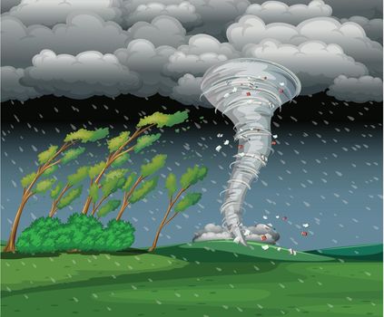 Cyclone in the rainy storm illustration