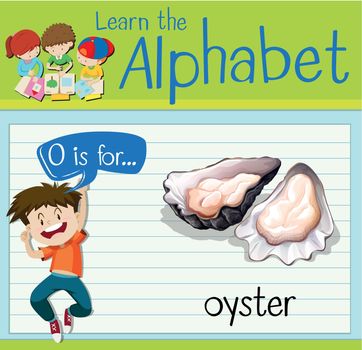 Flashcard letter O is for oyster illustration
