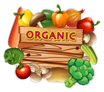 Organic sign with fresh vegetables illustration