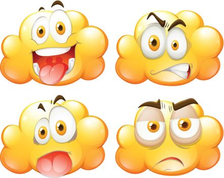 Yellow clouds with facial expressions illustration