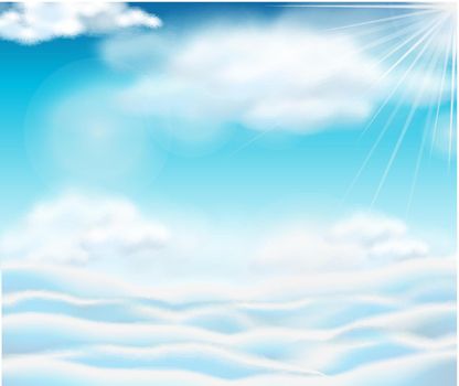 Blue sky with fluffy clouds illustration