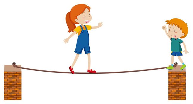 Girl walking on thin rope illustration