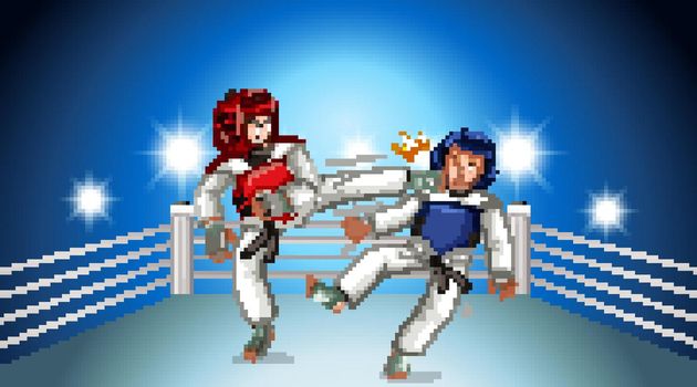 Scene with people playing taekwondo in the ring illustration