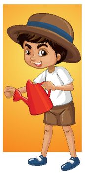 Happy boy with watering can illustration