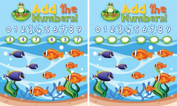 Add the numbers underwater reef illustration
