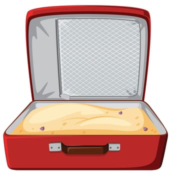 Red suitcase filled with sand illustration