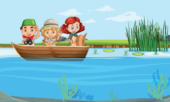 kids on a boat illustration