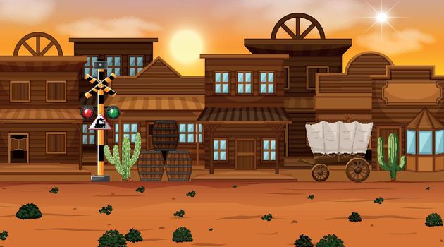 Old desert town scene illustration