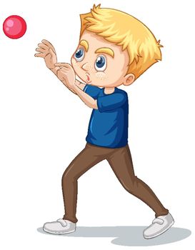 Boy playing ball on isolated background illustration