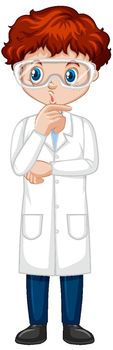 Boy in science gown on white background illustration