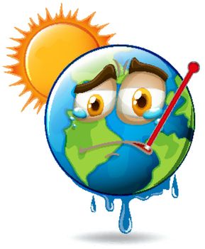 Global warming with melting earth illustration