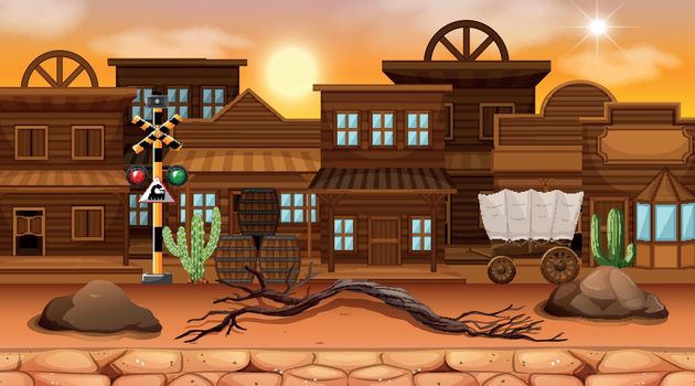 Desert street town scene illustration