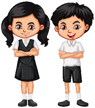 Boy and girl in uniform illustration