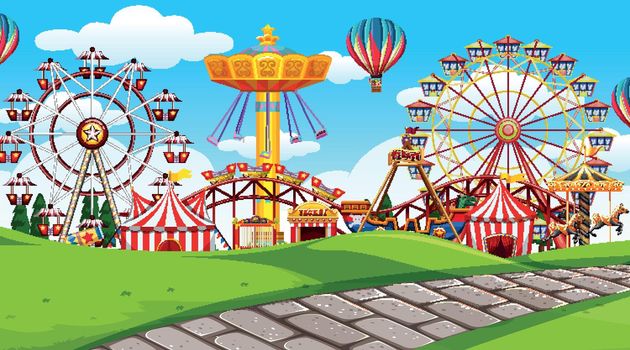 outdoor scene with amusement park illustration
