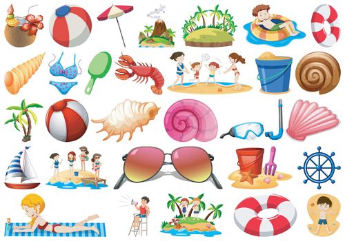 Set of different beach objects illustration