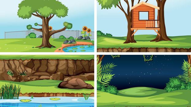 Set of different outdoors scenes illustration