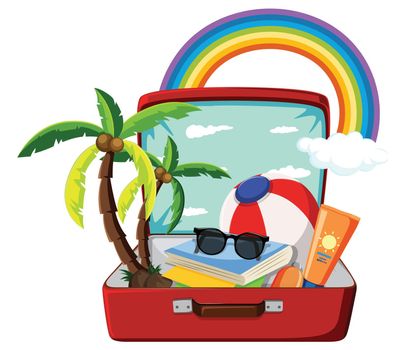 Summer object in the suitcase illustration