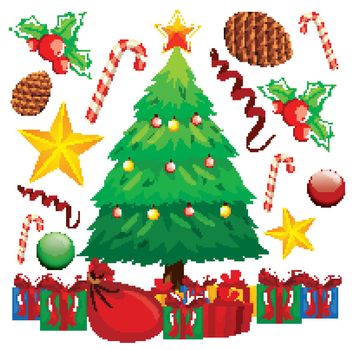 Christmas presents under the christmas tree illustration