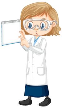 Girl with white note on white background illustration
