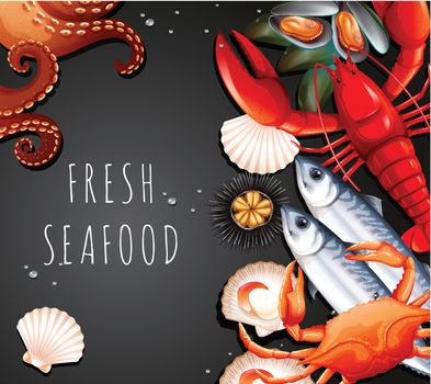 Set of fresh seafood illustration