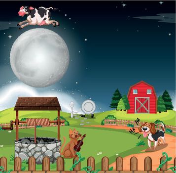 Rural scene at night illustration
