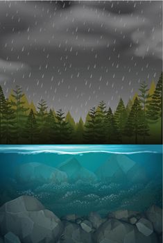 underwater forest storm scene illustration