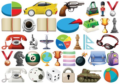 large set of miscellaneous objects illustration