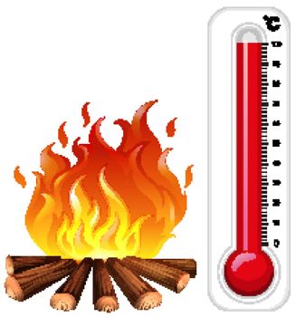 Hot fire and thermometer illustration