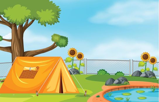 tent next to pond illustration