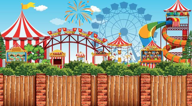 outdoor scene with amusement park illustration
