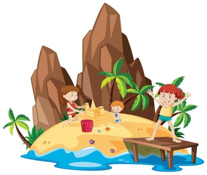 Children on the island illustration