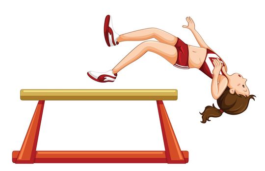 Girl falling off gymnastic beam illustration