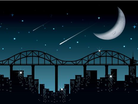 Silhouette cityscape at night illustration