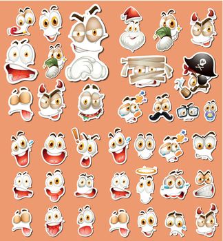Set of different facial expression sticker illustration