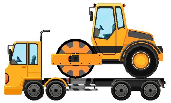 Tow truck carrying road roller illustration
