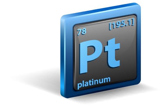 Platinum chemical element. Chemical symbol with atomic number and atomic mass. illustration