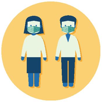 A man and a woman wear mask to avoid coronavirus or covid19 icon illustration