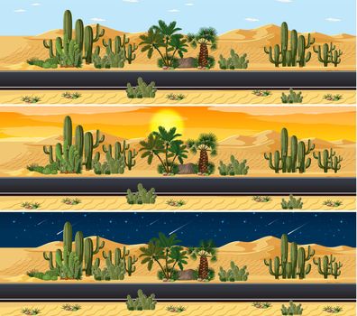 Desert landscape in different time in a day illustration