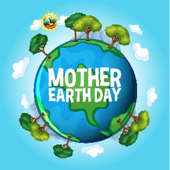 Poster design for mother earth day with blue earth and blue sky illustration